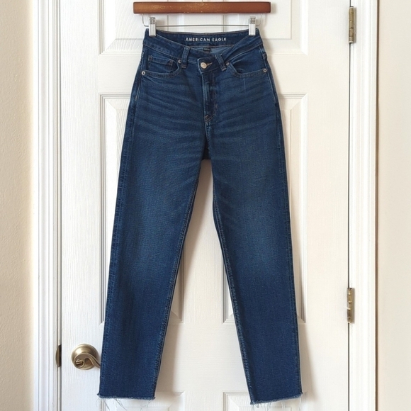 American Eagle Outfitters Denim - American Eagle Classic Dark Wash High Rise Crossover Straight Leg Mom Jeans 00